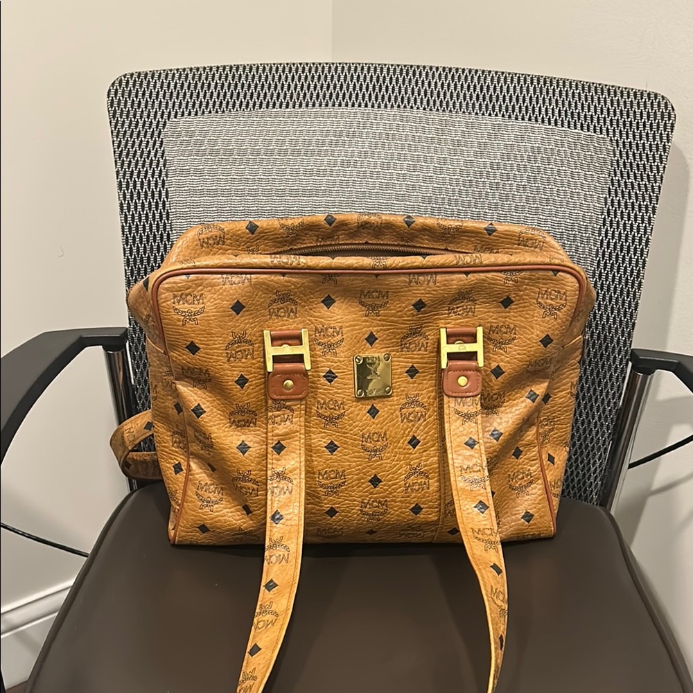 MCM Tan Laptop Bag with Gold Hardware